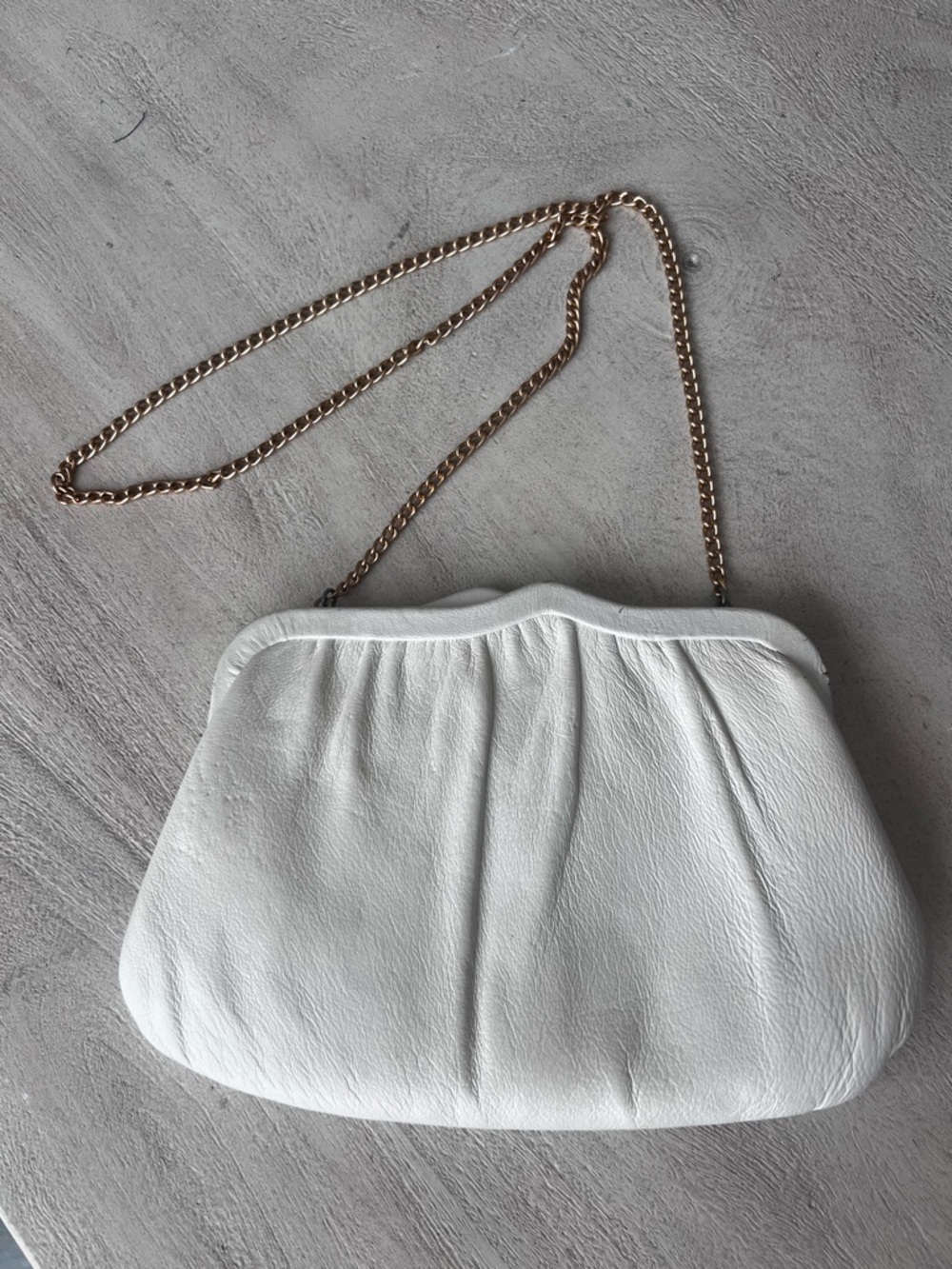 Vintage‎ Ande White Leather Chain-Strap Shoulder Bag Clutch - Picture 4 of 7